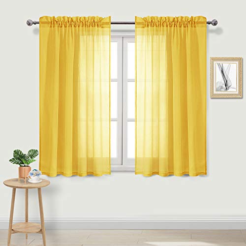 DWCN Linen Effect Sheer Curtains Rod Pocket for Living Room 52x54 Inch Yellow Set of 2