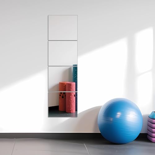"Ruomeng Full Length Mirror Tiles - 14"" x 12"" x 4Pcs Gym Mirror Body Mirror Frameless Wall Mirror for Vanity Bedroom, Living Room"