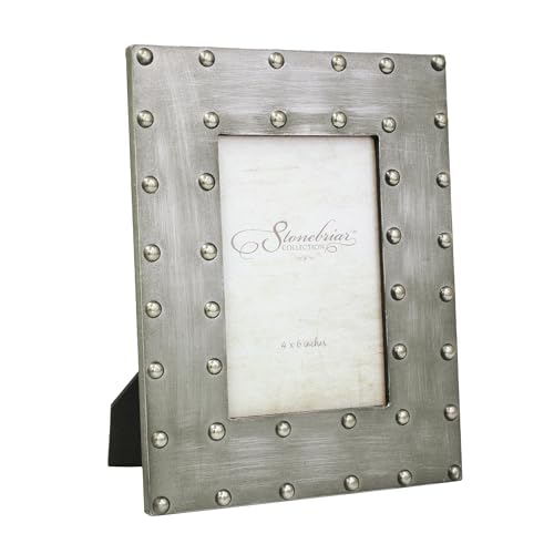 Stonebriar Industrial Distressed Metal Photo Frame with Rivet Detail, Decorative Picture Frame for Table Top or Wall Hanging Display, 4x6, Silver