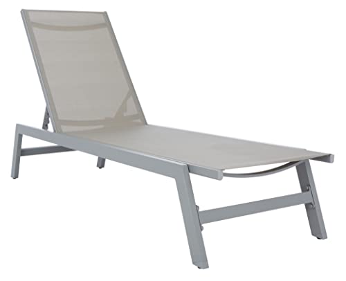 Safavieh Metal Outdoor Chaise Lounger with Adjustable Back, Silver and Grey
