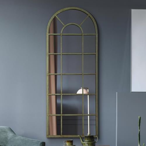 "The Dorset - Rustic Green Country Metal Framed Arched Leaner Wall Mirror 55"" X 22"" (140CM X 56CM)"