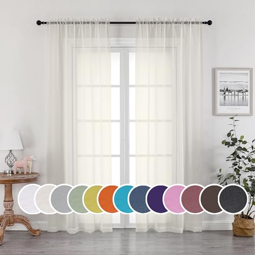 "OWENIE Sheer Curtains 63 inch Length, Ivory Sheer Cutains 2 Panels Set for Bedroom/Living Room, Rod Pocket Voile Fimly Sheer Drapes, 2pcs, Each 42"" W x 63"" L"