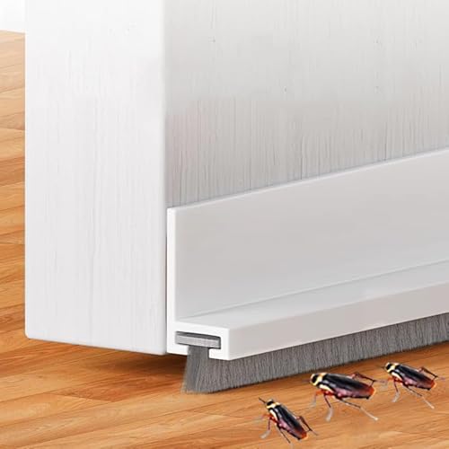 "Door Draft Stopper with Brush Reduce Noise, 39"" Rubber Door Sweep Breeze Blocker, Adjustable Under Door Draft Stoppers, Soundproofing for Doors, Door Seal - White"