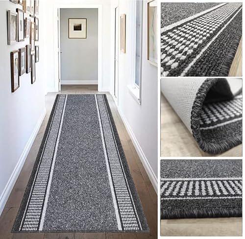 Tadi & Imperio1979 Long Runner for Hallway, Kitchen, Non-Slip Entrances, Taupe and Charcoal, Machine Washable and Hand Washable.