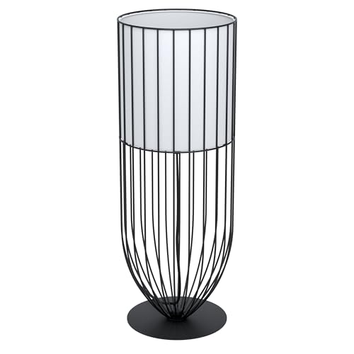 Eglo Nosino Table lamp, 1 Flame Table lamp Industrial, Vintage, Bedside lamp Made of Steel and Textile, Living Room lamp in Black, White, lamp with Switch, E27 Socket