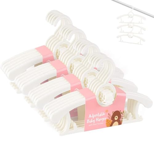 "Baby Hangers for Closet 20pcs, HGYZE White Kids Clothes Hanger Plastic, 11-14"" Adjustable Bulk Perchas for Newborn, Non-Slip Children Outfit Bear Hanger for Girl Boy Toddler Infant Nursery Clothing"
