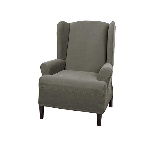 MAYTEX Mills Pixel Ultra Soft Stretch Wing Back Arm Furniture Cover 1 Piece Dusty Olive Green Chair Slipcover