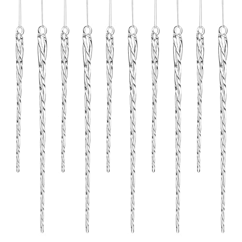 "24 Pc Glass Christmas Icicles Ornaments ??? Set of 12x 4-Inch & 12x 6-Inch Clear Twisted Glass Icicle Decorations for Christmas Tree, Winter Wedding, Holiday D??cor (12pc 4"" 12pc 6"")"
