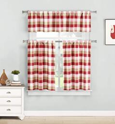 Duck River Textile Kingsville Checker Kitchen Curtain & Tier Set, 58x15 (1 Piece) 29x36 (2 Pieces), Red
