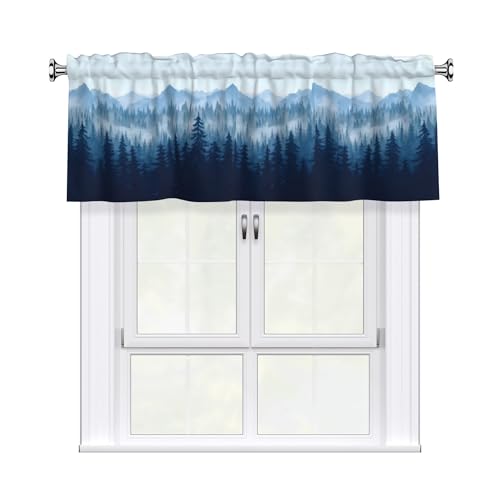 DZGlobal Forest Valances for Windows - Nature Cafe Curtains Misty Woodland Tree Fog Short Curtains for Kitchen Living Room Bathroom Bedroom Basement