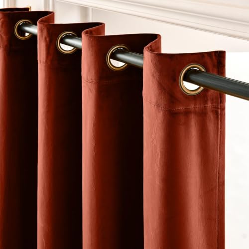 Lazzzy Orange Velvet Curtains Blackout Thermal Insulated 96 Inch Long Window Drapes for Bedroom Living Room Super Soft Luxury Grommet Window Treatment 2 Panels, Rust Red
