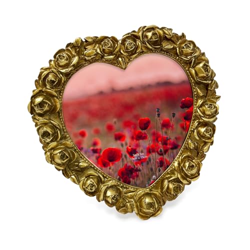 Isaac Jacobs International Isaac Jacobs 5x5 Gold Heart Shaped Rose Border Resin Frame, Photo Tabletop & Wall Display Hanging Display & Home D??cor (5x5, Gold)