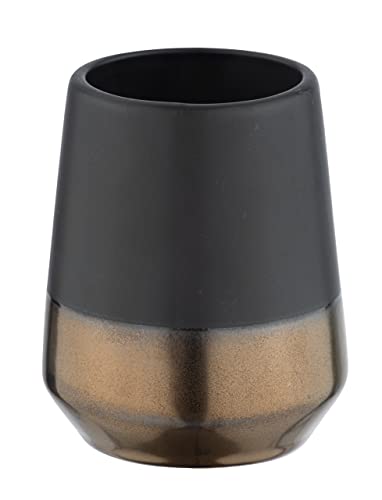 WENKO Brandol Toothbrush Holder for Toothbrush and Toothpaste Ceramic Diameter 8 x 10 cm Black/Copper
