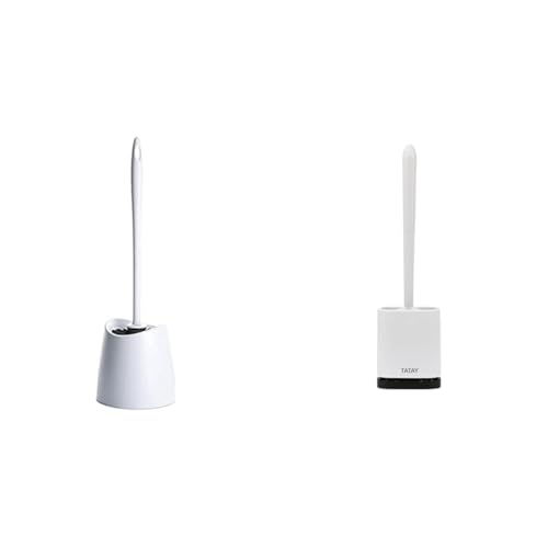 TATAY Standard Toilet Brush, Black Brush, White Color. + Silicone Toilet Brush, Flexible, with Quick Drying Ventilation, Gray Brush.