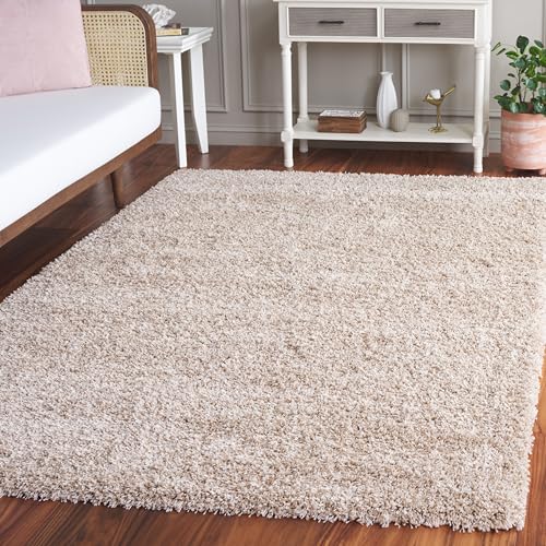 Safavieh Shag Rug for Living Room, Dining Room, Bedroom, California Shag Collection, High Pile, in Beige, 91 X 152 cm