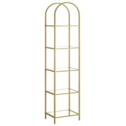 VASAGLE 5-Tier Shelf, Tempered Glass Shelving Unit, Arched Design, Steel Structure, for Living Room Bedroom Study Bathroom, Metallic Gold and Transparent LGT501A01