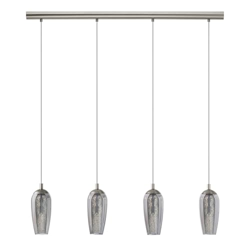 Eglo LED Pendant Light Farsala, 4-Light Hanging Lamp, Metal Pendant with Smoke Glass and Granille Crystals, Dining Table Light in Matte Nickel, Black Transparent, Living Room Hanging Lamp, G9 Socket