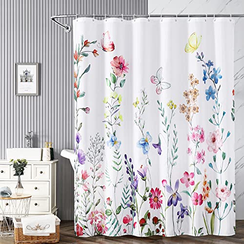 "FUN WEEKEND 𝟳𝟮"" 𝘅𝟳𝟮"" Floral Shower Curtain Waterproof Polyester, Shower Curtains for Bathroom Heavy Weighted Hem, Quick-Drying, Machine Washable Fabric Plant Shower Curtain with 12 Hooks"