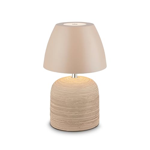 BRILONER - Rechargeable LED Table Lamp with Ceramic Base, IP44 Water Splash Protection, Touch Control, Dimmable, Battery Lamp, Bedside Light, Cordless, Indoor/Outdoor Lighting, 13,5X22 cm, Beige