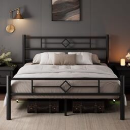 Feonase King Size Bed Frame with Headboard and Footboard, Metal Platform Kingsize Bed Frame with Underbed Storage, Solid Metal Slats Support, No Box Spring Needed, Noise Free, Easy Assembly, Black