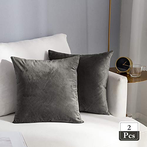 Stellhome Pack of 2 Velvet Pillow Covers Square Big Decorative Cushion Covers for Bed Couch Sofa Bench, 26 x 26 inch (65 x 65 cm), Dark Grey