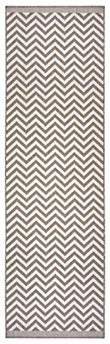 NORTHRUGS Indoor and Outdoor Palma Rug 80 x 350 cm - Reversible Rug Weatherproof Modern Design Zig-Zag Pattern Rug for Balcony Patio Garden Conservatory Living Room Rug Waterproof in Linen