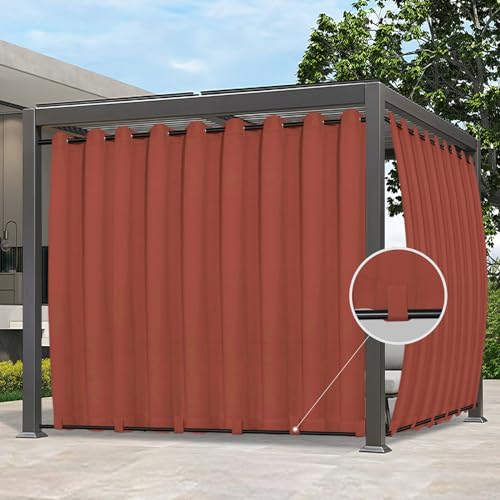 Easy-Going Outdoor Curtains Waterproof Windproof Weatherproof Curtain for Patio, Cabana, Porch, Pergola and Gazebo, Grommet Top and Tab Bottom Drape, 1 Panel, 150x84 inch, Terra Red