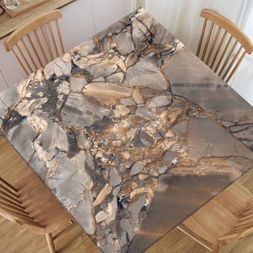 TREGAUSI Marble Fitted Tablecloth Square Table Cloth Cover Brown Texture Tablecloths Elastic Edge Covers Washable for Kitchen Dining Home Patio Picnic, Fit for 54x54 Tables, Style 6