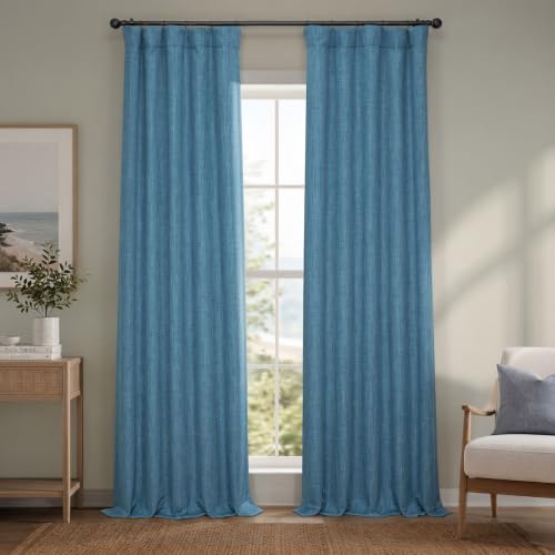 HPD Half Price Drapes Faux Linen Textured Room Darkening Curtains for Bedroom 96 Inches Long (1 Panel), 50W X 96L Curtains for Living Room Home Decor, Denim