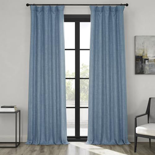 HPD Half Price Drapes Faux Linen Textured Room Darkening Curtains for Bedroom 96 Inches Long (1 Panel), 50W X 96L Curtains for Living Room Home Decor, Denim