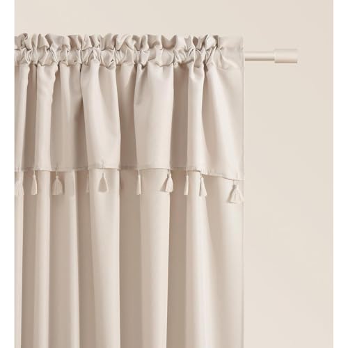 ROOM99 Astoria Curtain with Ruffle Tape, 140 x 280 cm, Width x Height Sliding Curtains, Modern Curtain, Living Room, Bedroom, Light Beige, 1 Piece
