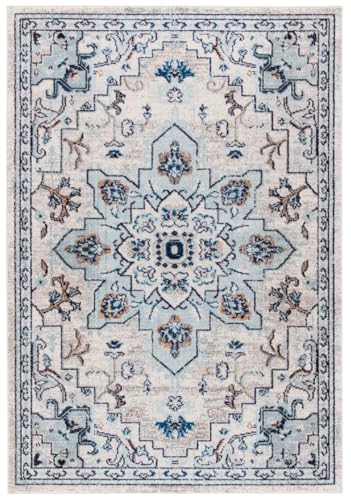 Safavieh Boho Rug for Living Room, Dining Room, Bedroom - Madison Collection, Short Pile, in Ivory and Light Blue, 91 X 152 cm