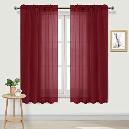 "DWCN Burgundy Sheer Curtains 63 Inch Long for Living Room 2 Panels - Light Filtering Voile Drapes for Bedroom/Living Room Rod Pocket Airy Lightweight Elegant Window Treatments, 52"" W x 63"" L"