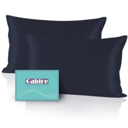 "Gabire Mulberry Silk Pillowcase Set of 2, Real Silk on Both Sides for Hair & Skin, Prevents Acne, Organic, 2 Pack with Hidden Zipper, Navy Blue, Standard (20""26"")"