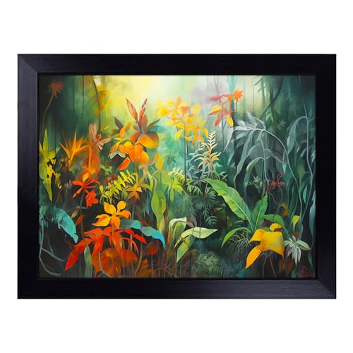 Lap Tray with Bean Bag Cushion, Jungle Contemporary - Handmade in the UK, Raised Wooden Edge, Padded Cushion, Heat-Resistant Wipe-Clean Surface, for Meals, Laptops and Crafts