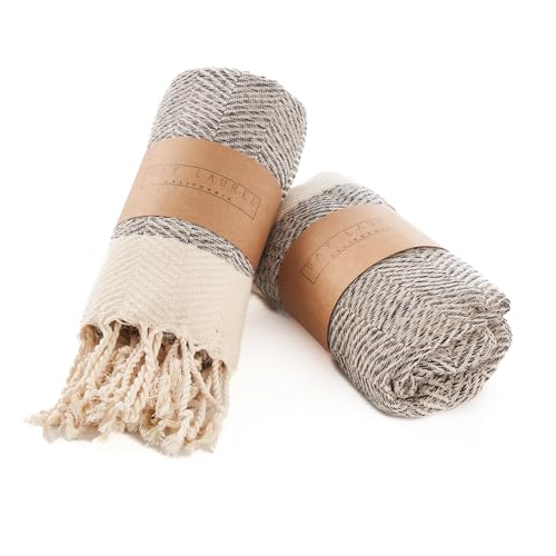 BAY LAUREL Turkish Hand Towel ??? Pack of 2 - Soft & Absorbent Decorative Towels for Bathroom, Hand, Face, Hair, Gym, Yoga, SPA, Kitchen & Tea (Beige, Herringbone 15x26 Inches (Set of 2)