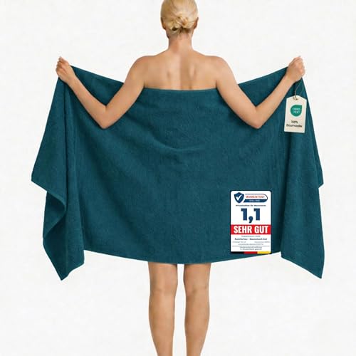 Komfortec Bath Towel 100 x 200 cm 100% Cotton Sauna Towel XXL Soft Large Terry Cloth Quick Drying Petrol Blue