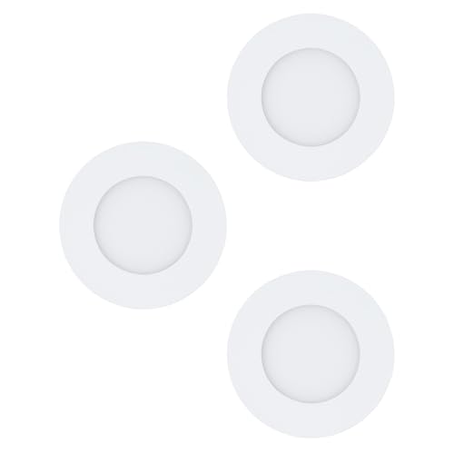 EGLO Set of 3 LED recessed spotlights Fueva 1, Diameter 8.5 cm, LED spotlights Set Made of cast Metal and Plastic, 3 LED recessed Lights in White, recessed Spotlight LED Flat, Warm White
