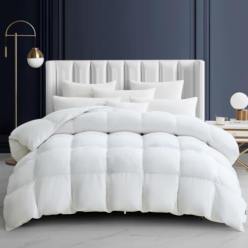 Maple&Stone Feather Down Comforter Queen, Lightweight Duvet Insert - Summer Weight Duvet Insert in White, 100% Cotton Shell, Box Stitch, 8 Loops, 90 x 90 in