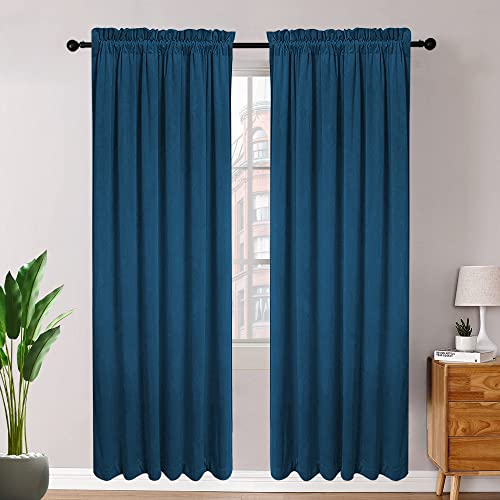 SMILETIME Navy Blue 63in Long Velvet Curtains with Rod Pocket Thermal Insulated Soft Privacy Light Filtering Velvet Drapes for Bedroom and Living Room, Set of 2 Panels, 52 x 63 Inches Long