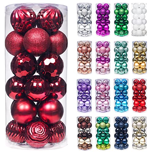 "XmasExp 24ct Christmas Ball Ornaments Shatterproof Xmas Tree Hanging Balls Decorations Perfect for Holiday Wedding Christmas Decor(2.36""/60mm, Burgundy)"