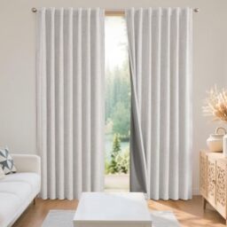 Joydeco 100% Black Out Curtains 63 inch Long 2 Panels Burg Natural Blackout Linen Drapes for Bedroom Living Room Darkening Curtain Thermal Insulated Back tab Rod Pocket(37x63 inch,Greyish White)