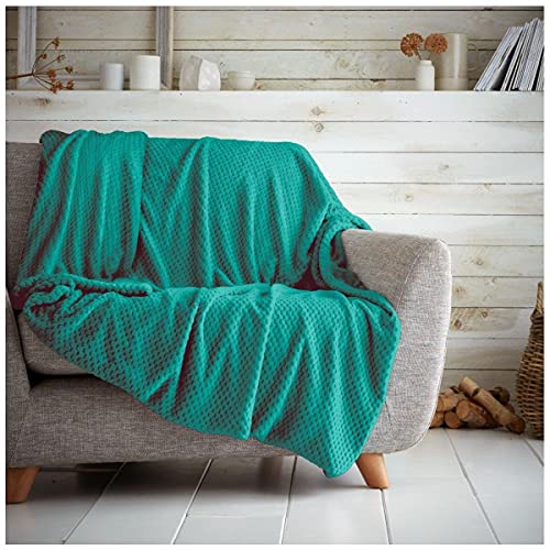 GC GAVENO CAVAILIA Premium Popcorn Honey Comb Sofa Bed Blanket, Easy Care Super Soft & Warm Fluffy Settee Waffle Throw, Teal, 150X200