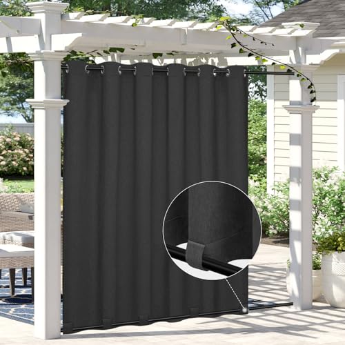 Easy-Going Linen Look Outdoor Curtains 110x108 inch, Black - Waterproof Soft Thicken Outdoor Privacy Curtains for Patio, Gazebo, Grommet Top and Tab Bottom Drape, 1 panel
