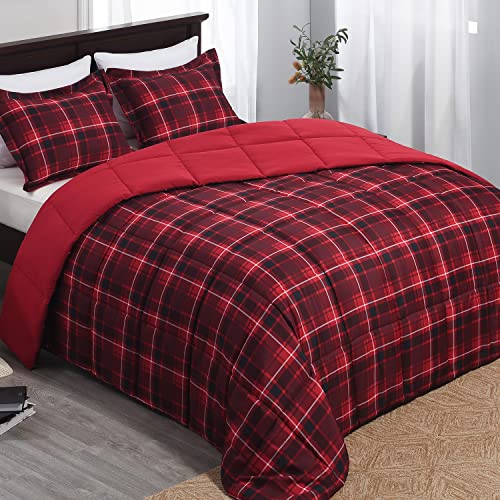 "Basic Beyond Twin Comforter Set - Red and Black Buffalo Plaid Comforter Set Twin Down Alternative Bedding Comforter Sets for All Season(1 Comforter with 1 Pillow Sham, 66"" x 92"")"