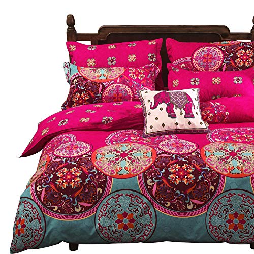 Vaulia Lightweight Microfiber Duvet Cover Set, Bohemia Exotic Patterns Design, Bright Pink - Double Size