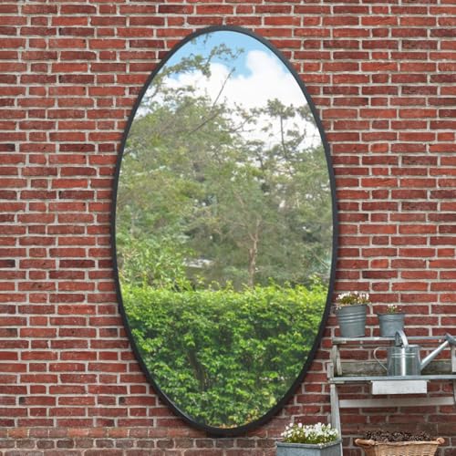 "MirrorOutlet The Ovale - Large Black Framed Oval Pond Garden Wall Mirror 79"" X 44"" (200cm X 112cm) Silver Mirror Glass On A Black Backing."