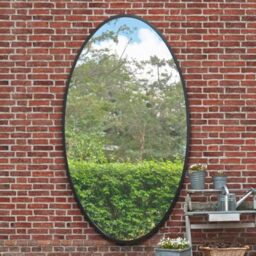 "MirrorOutlet The Ovale - Large Black Framed Oval Pond Garden Wall Mirror 79"" X 44"" (200cm X 112cm) Silver Mirror Glass On A Black Backing."
