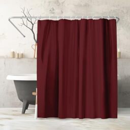Americanflat 180x200 cm Solid Burgundy Shower Curtain - Water-Resistant Long Shower Curtain with Durable Metal Grommets and 12 Hooks - 100% Polyester