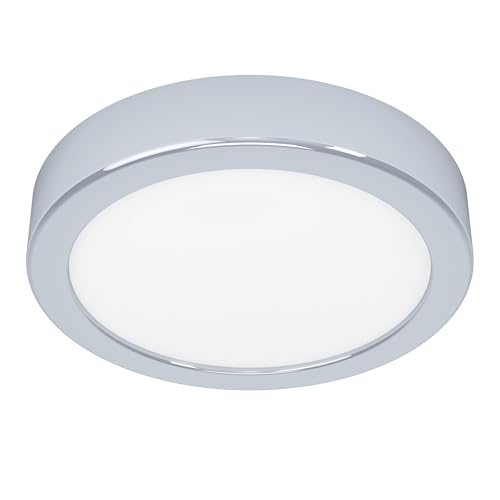 Eglo LED Ceiling Light Fitting Fueva 6, Round Ceiling lamp, Bathroom Lighting, Flush luminaire Made of Chrome Coloured Steel and White Plastic, Warm White-Cold White, IP44, Ø 16.5 cm